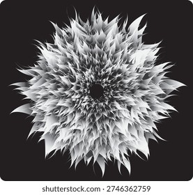 Abstract Monochrome Fractal Flower with Sharp Petals on Dark Background