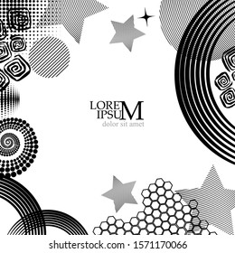 Abstract monochrome frame from different elements for design. Vector background.