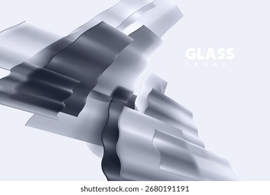 Fondo geométrico monocromo Abstractas. Cuadrados ondulados 3D y rectángulos en estilo de vidrio líquido.
