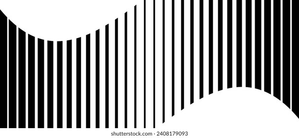 abstract monochrome geometric black thin to thick wave line pattern art.