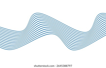 abstract monochrome geometric blue thin wave line design can be used background.