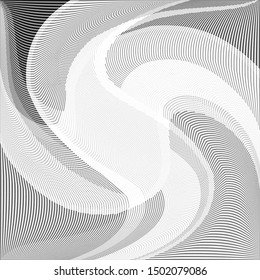 Abstract monochrome geometric  halftone spiral pattern. Soft dynamic lines. Half tone  geometric vector illustration with dots. Modern black and white polka dots background for web design, print