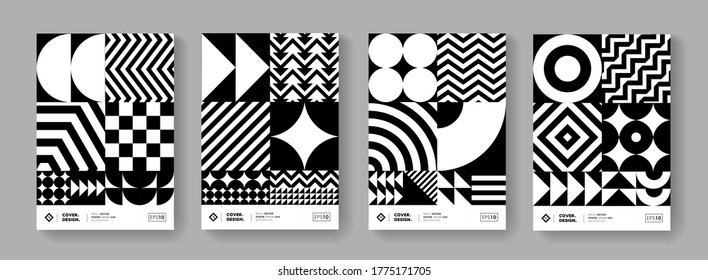 Abstract Monochrome Geometric Pattern Background. Black and white swiss design poster collection. Minimal black and white shape elements. 