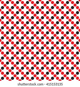 Abstract monochrome geometric pattern, seamless vector background. Simple black, red and white repeating texture. Modern contrast graphic with dots, circle, ball or point. 