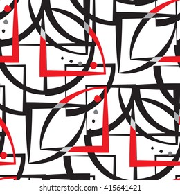Abstract monochrome geometric pattern, seamless vector background. Simple black, red and white repeating texture. Modern contrast graphic with dots, circle, ball or point. 