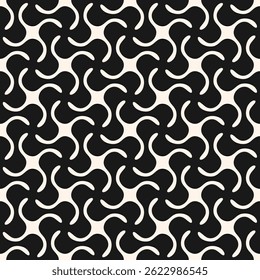 Abstract monochrome geometric seamless pattern. Modern ornament texture with bold curved shapes, wavy grid, distorted surface. Funky groovy vector black and white background. Repeating playful design