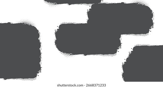 Abstract monochrome geometric shapes with rough edges grunge textured pattern art transparent background