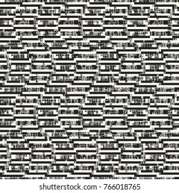 Abstract Monochrome Geometric Striped Motif Distressed Background. Seamless Pattern.