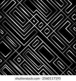 Abstract, monochrome, geometric template for web page, texture, map, poster, fabric, textile. Graphic repetitive black and white line design.