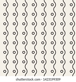 Abstract monochrome geometric texture. Simple modern background. Vector seamless pattern from rings and vertical wavy lines. Stylish design for prints, decoration, fabric, covers, linens.