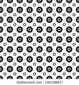 Abstract monochrome geometric texture. Vector seamless pattern with rings and dots. Design element for prints, decoration, fabric, cloth, covers, linens. Black white version.