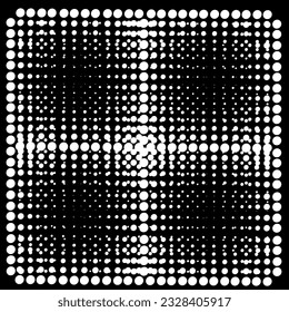 Abstract monochrome geometric vector pattern in the form of white dots and circles on a black background