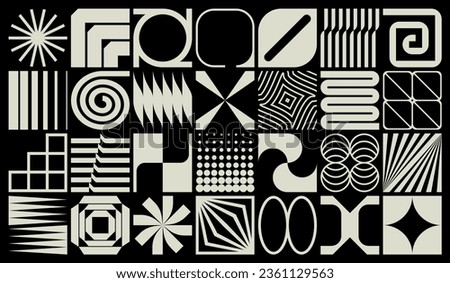 Abstract monochrome geometric vector shapes and figures, Set of various brutalist and modernist elements
