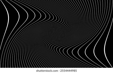 abstract monochrome geometric white thin line twist pattern on dark can be used background.