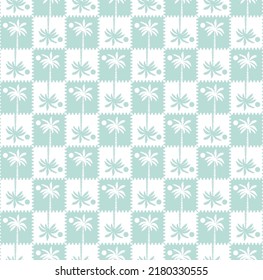 Abstract Monochrome Gingham Style Palm Tree Silhouettes Seamless Trendy Pattern Summer Concept Perfect for Allover Fabric Print or Wrapping Paper Pastel Blue