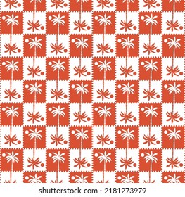 Abstract Monochrome Gingham Style Palm Tree Silhouettes Seamless Trendy Pattern Summer Concept Perfect for Allover Fabric Print or Wrapping Paper Coral White