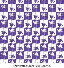 Abstract Monochrome Gingham Style Palm Tree Silhouettes Seamless Trendy Pattern Summer Concept Perfect for Allover Fabric Print or Wrapping Paper Electric Purple