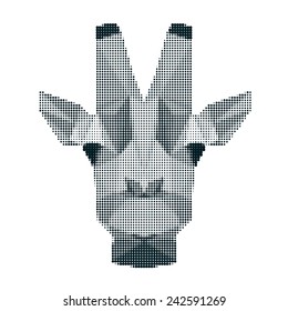 Abstract monochrome giraffe portrait of circles isolated on white cover for design card, book, album, poster, newspaper, banner. Nature, wildlife, wild animal theme. Giraffe icon. 
