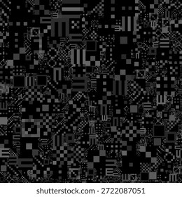 Abstraktes monochromes Glitch-Muster mit geometrischem Rauschen und digitaler Verzerrung, geeignet für technologische Hintergründe, modernes Design und Cyber-Themen.