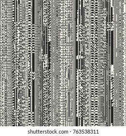 Abstract Monochrome Glitch Stroke Striped Textured background. Seamless Pattern.