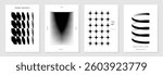 Abstract monochrome gradient poster background vector set. Modern cover template with black and white perspective geometric prism shape, halftone dot. Ideal design for social media, banner, ads.