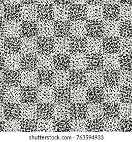 Abstract Monochrome Grain Checked Distressed Background. Seamless Pattern.