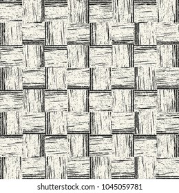 Abstract Monochrome Grain Stroke Tile Check Graphic Motif. Seamless Pattern.