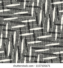Abstract Monochrome Graphic Motif Brushed Textured Background. Seamless Pattern.
