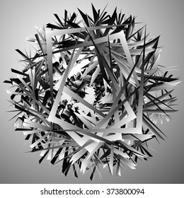 Abstract monochrome graphic with scattered, random shapes. Minimal artistic vector graphic