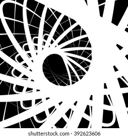 Abstract monochrome graphic with spirally random oval shapes. Twirl, vortex, whirlpool abstraction.