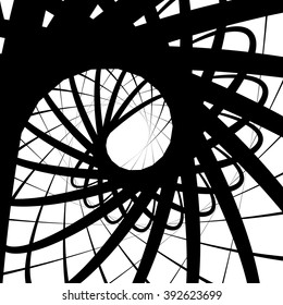 Abstract monochrome graphic with spirally random oval shapes. Twirl, vortex, whirlpool abstraction.