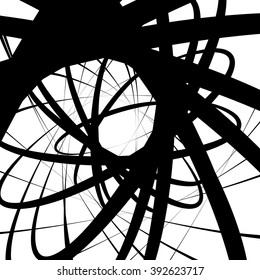 Abstract monochrome graphic with spirally random oval shapes. Twirl, vortex, whirlpool abstraction.