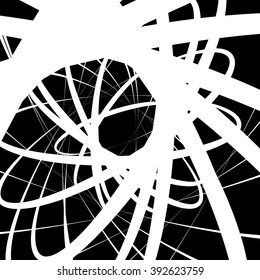 Abstract monochrome graphic with spirally random oval shapes. Twirl, vortex, whirlpool abstraction.