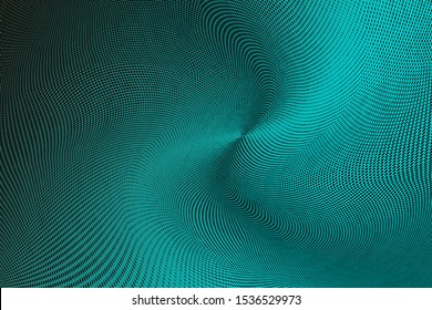 Abstract monochrome green blue gradient halftone spiral pattern. Soft dynamic lines. Half tone  geometric vector illustration with dots. Modern polka dots background for web design print