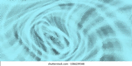 Abstract monochrome grunge blue halftone pattern. Soft dynamic lines. Half tone wide vector illustration with dots. Modern black and white polka dots wide background for web design, brochures, print