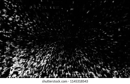 Abstract monochrome grunge dark halftone pattern. Black and white colors. Panoramic vector illustration with dots. Modern polka dots urban background
