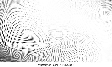 Abstract monochrome grunge halftone pattern. Soft dynamic lines. Vector illustration with dots. Modern polka dots background