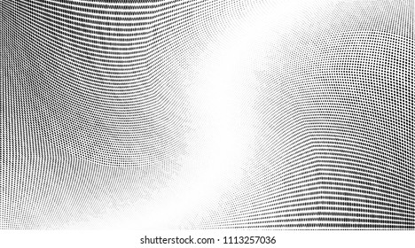 Abstract monochrome grunge halftone pattern. Soft dynamic lines. Vector illustration with dots. Modern polka dots background