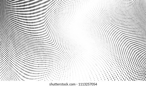 Abstract monochrome grunge halftone pattern. Soft dynamic lines. Vector illustration with dots. Modern polka dots background