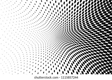 Abstract monochrome grunge halftone pattern. Soft dynamic lines. Vector illustration with dots. Modern polka dots background
