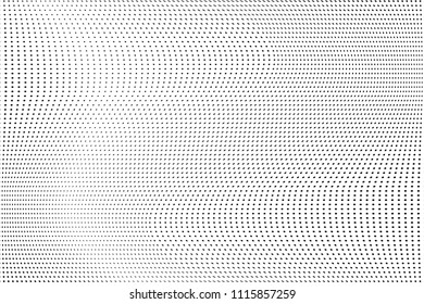 Abstract monochrome grunge halftone pattern. Soft dynamic lines. Vector illustration with dots. Modern polka dots background