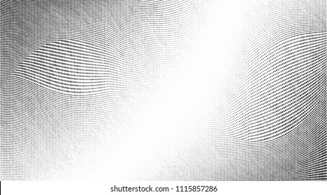 Abstract monochrome grunge halftone pattern. Soft dynamic lines. Vector illustration with dots. Modern polka dots background