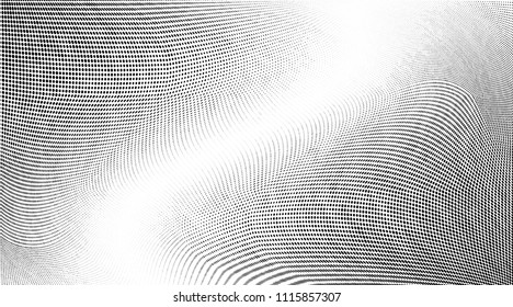 Abstract monochrome grunge halftone pattern. Soft dynamic lines. Vector illustration with dots. Modern polka dots background