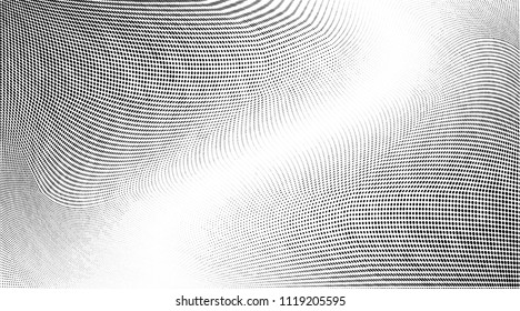 Abstract monochrome grunge halftone pattern. Soft dynamic lines. Vector illustration with dots. Modern polka dots background