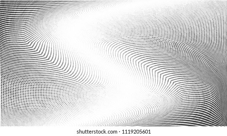 Abstract monochrome grunge halftone pattern. Soft dynamic lines. Vector illustration with dots. Modern polka dots background