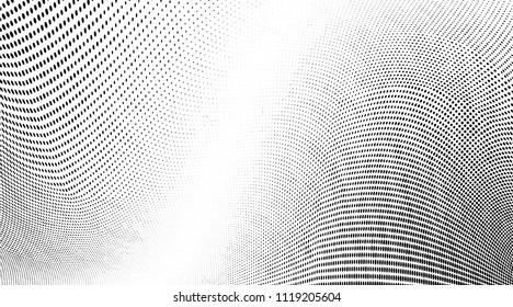 Abstract monochrome grunge halftone pattern. Soft dynamic lines. Vector illustration with dots. Modern polka dots background
