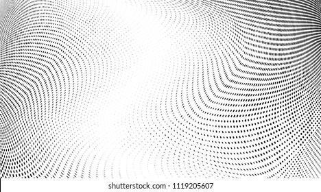 Abstract monochrome grunge halftone pattern. Soft dynamic lines. Vector illustration with dots. Modern polka dots background