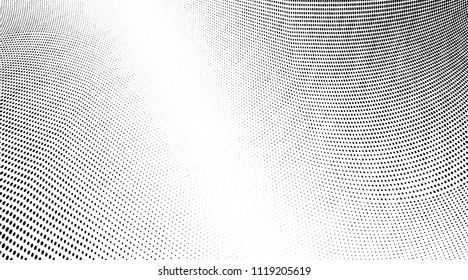 Abstract monochrome grunge halftone pattern. Soft dynamic lines. Vector illustration with dots. Modern polka dots background