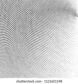 Abstract monochrome grunge halftone pattern. Soft dynamic lines. Vector illustration with dots. Modern polka dots background
