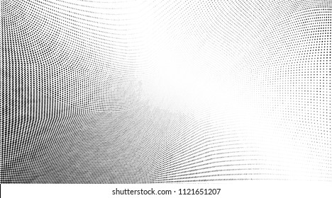 Abstract monochrome grunge halftone pattern. Soft dynamic lines. Vector illustration with dots. Modern polka dots background